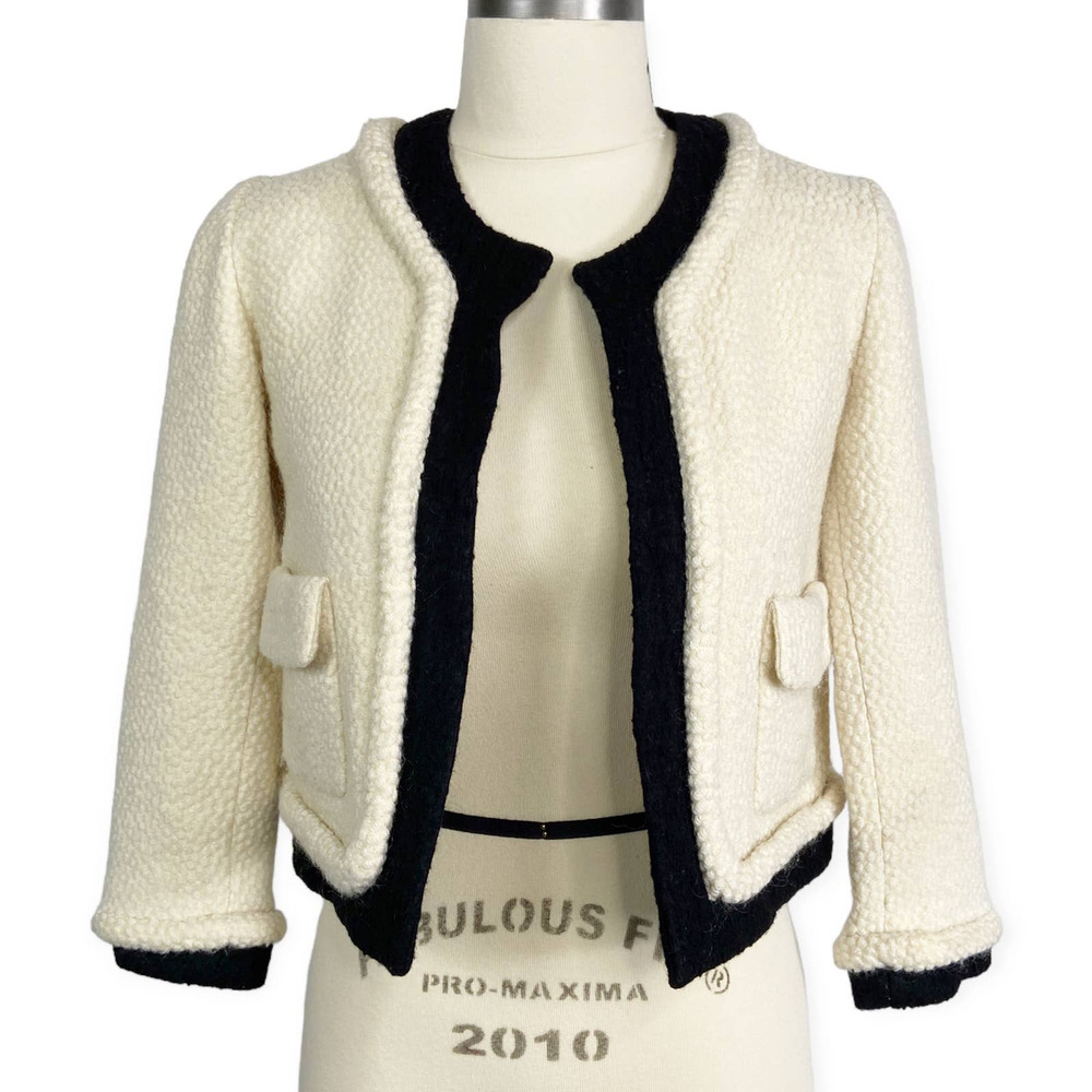 Alexander Wang Tweed Blazer Mohair Wool Blend Ivory White Black Boxy Jacket 4